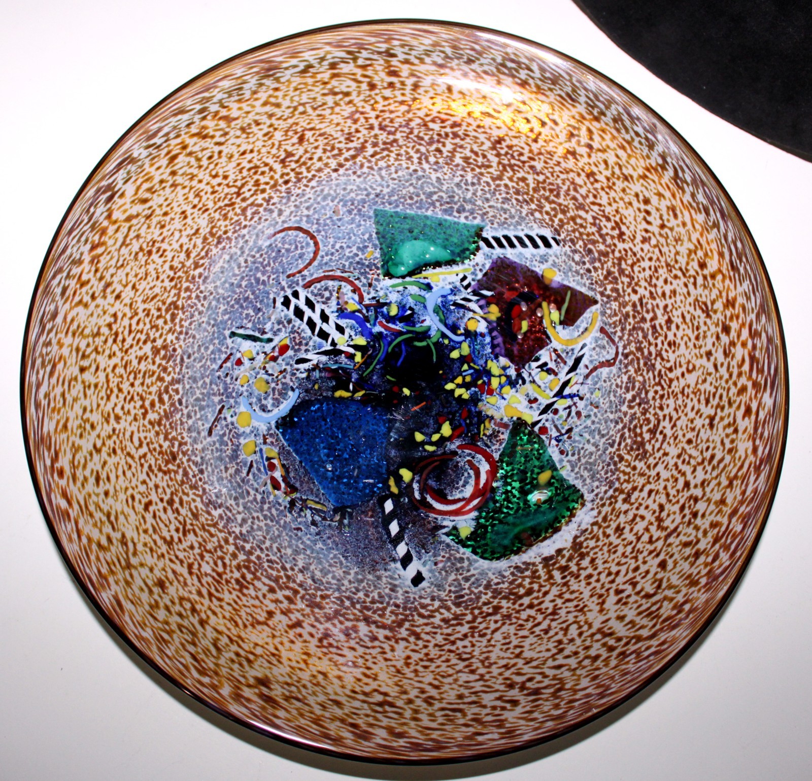 Annie Glass Black Plate Square Platinum Edge 4 1/2 pounds 10 inch Signed 1989