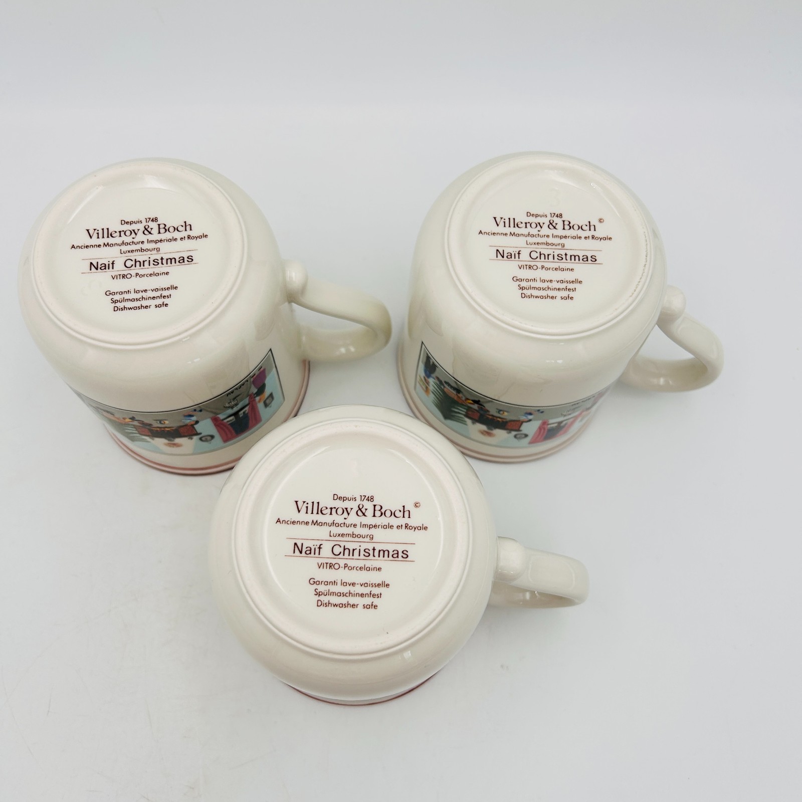 Villeroy & Boch Naif Christmas Mugs Set of 3 Germany Laplau Folk Art Holiday