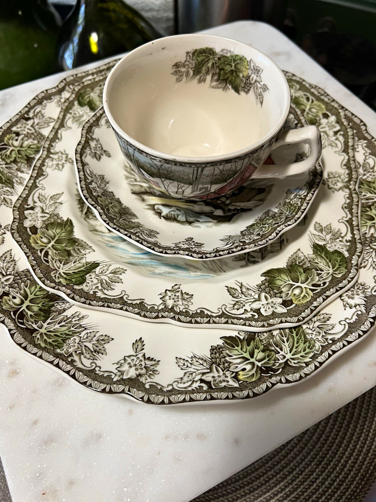 Johnson Bros Friendly Village Covered Bridge Ceramic Cup & Saucer Set England
