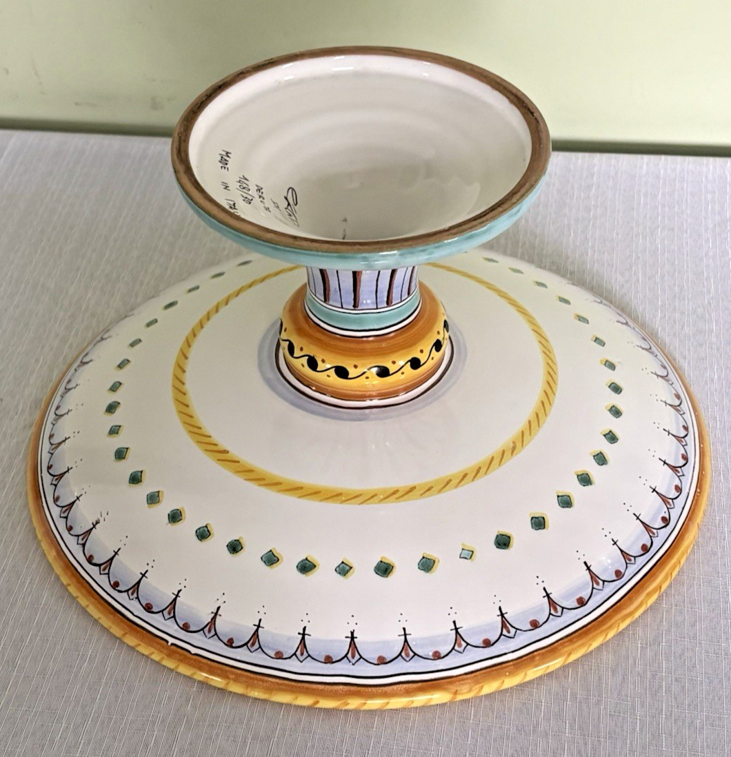 Deruta Italy-Raffaellesco Yellow Dragon-Pedestal Bowl-Artist Signed-EC-Vintage