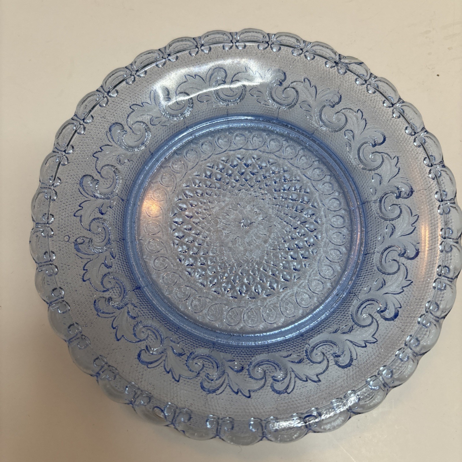 1 Ivima Portugal Scroll Pattern Blue Glass 6.25 in Plate EUC