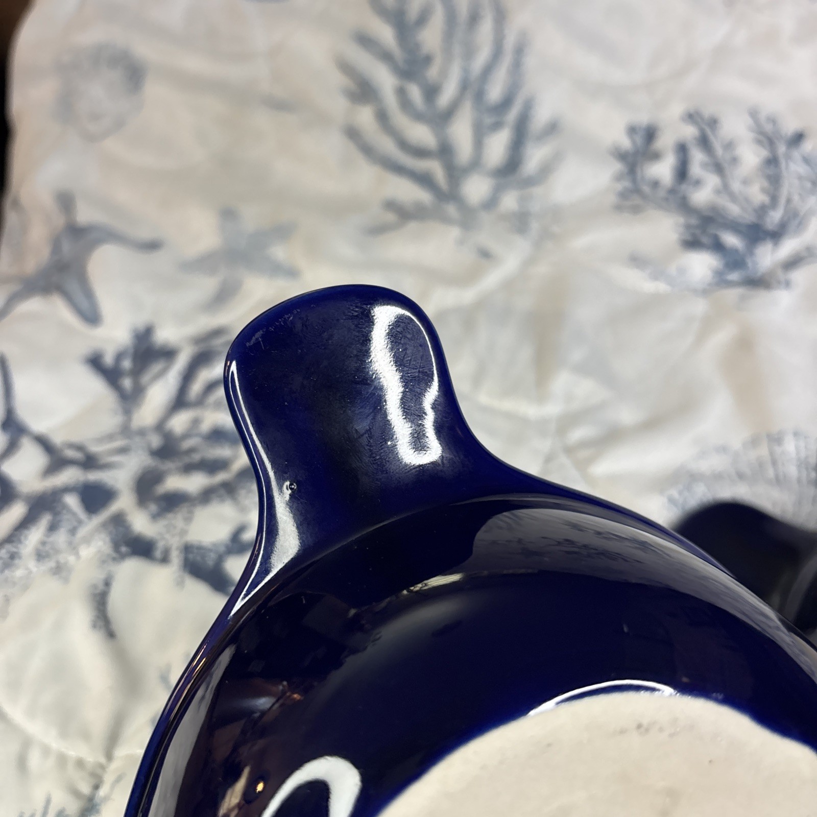 2 Navy Blue & White Interior Nesting Grab Stoneware Matching Bowls-Very Durable