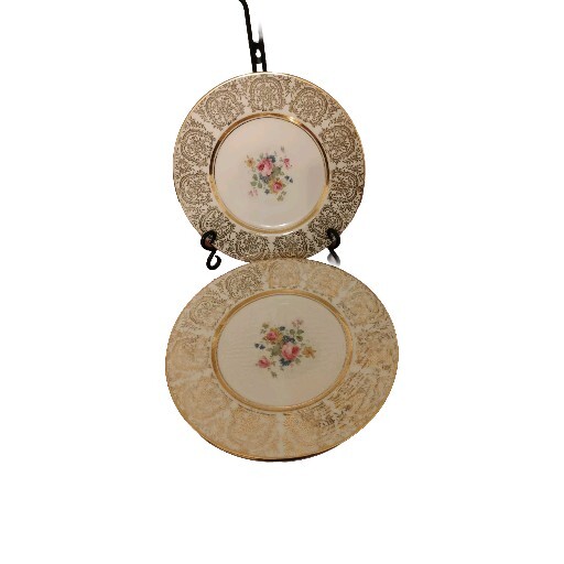 Vogue GOLD ENCRUSTED FILIGREE FLORAL VOG143 Dinner Plates SETS OF Two More Here