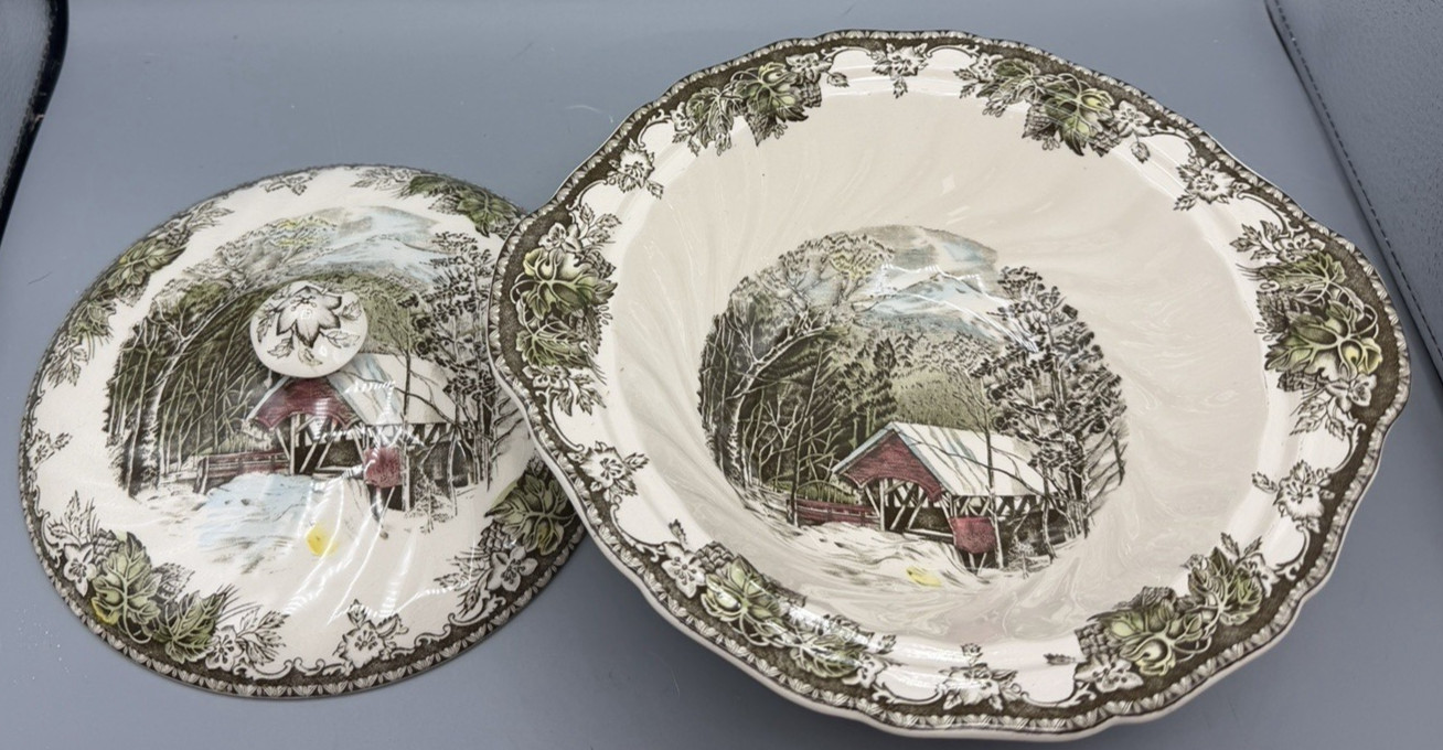 Johnson Brothers Friendly Village Covered Bridge Vegetable Dish Bowl With Lid