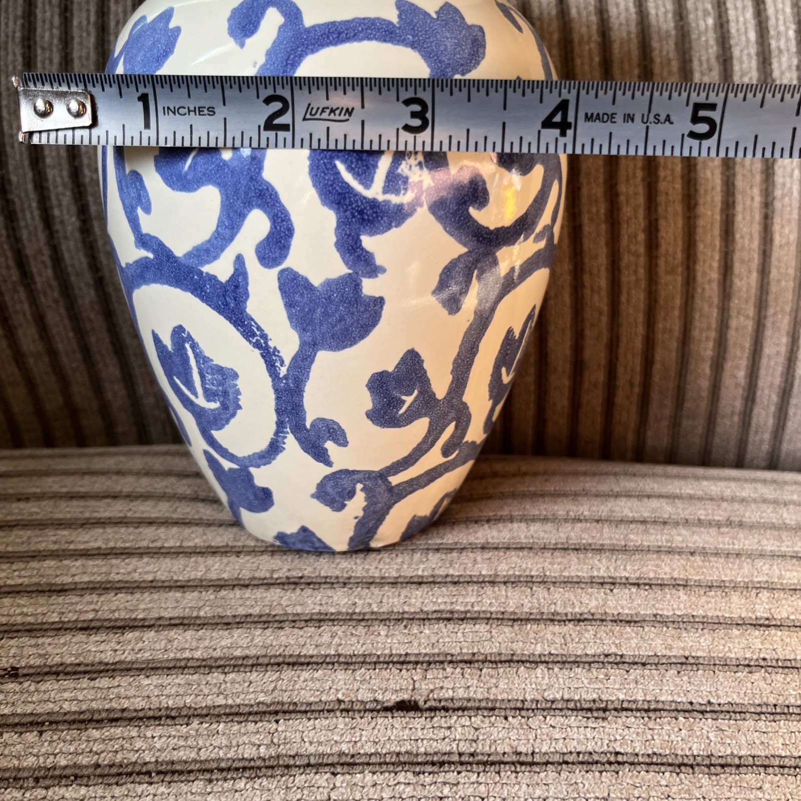 Scheurich Vase Blue and Beige Vintage Germany