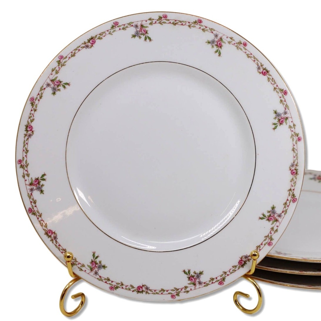 B&C Bernardaud BER595 Limoges 9 3/4″ Dinner Plate Pink Rose Garland Antique 1910