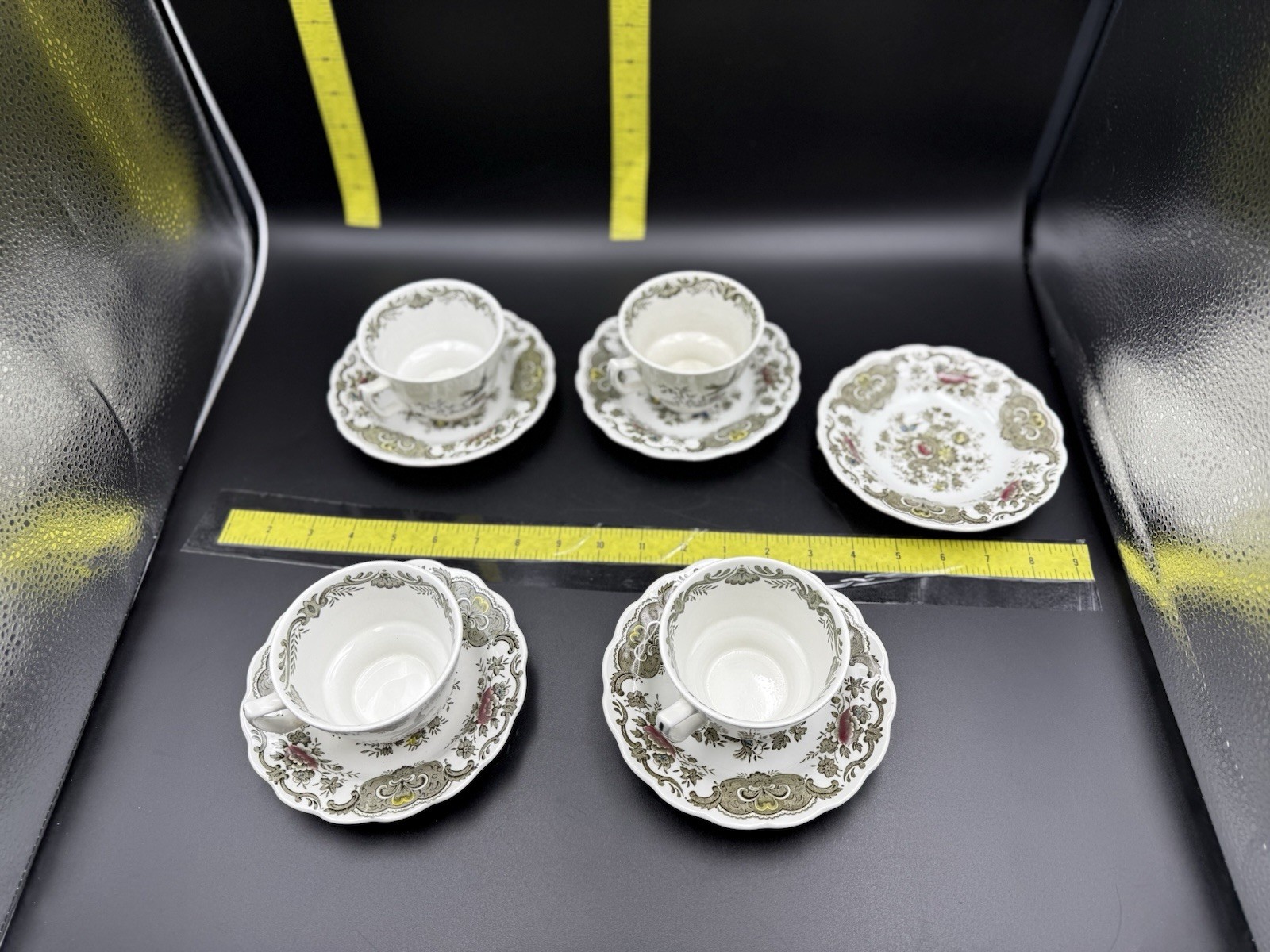 Ridgway Staffordshire Windsor England Cup & Saucer Set Floral Green Brown Red