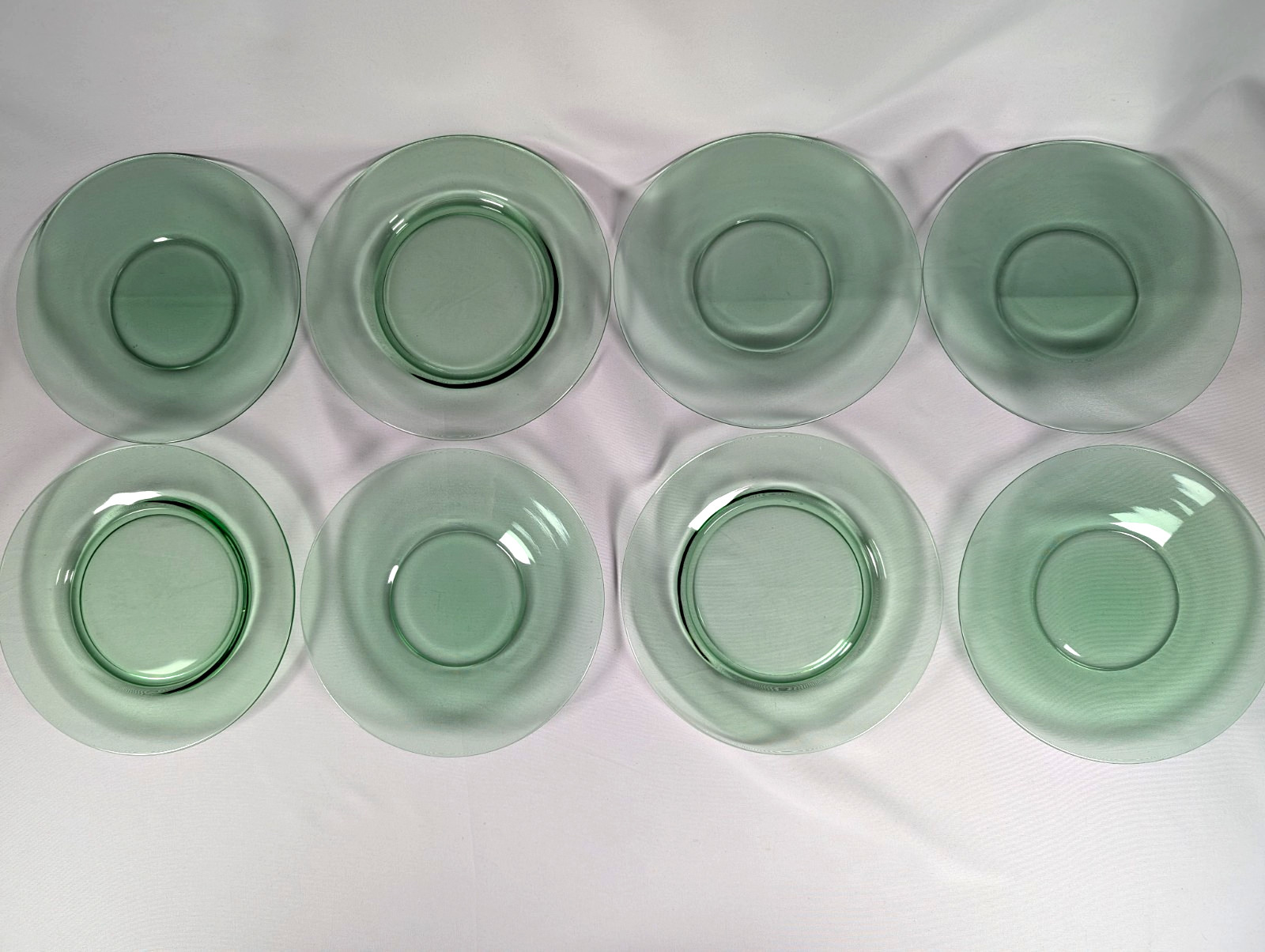 Mixed Set of 8 Green Glass Salad / Side / Dessert Plates