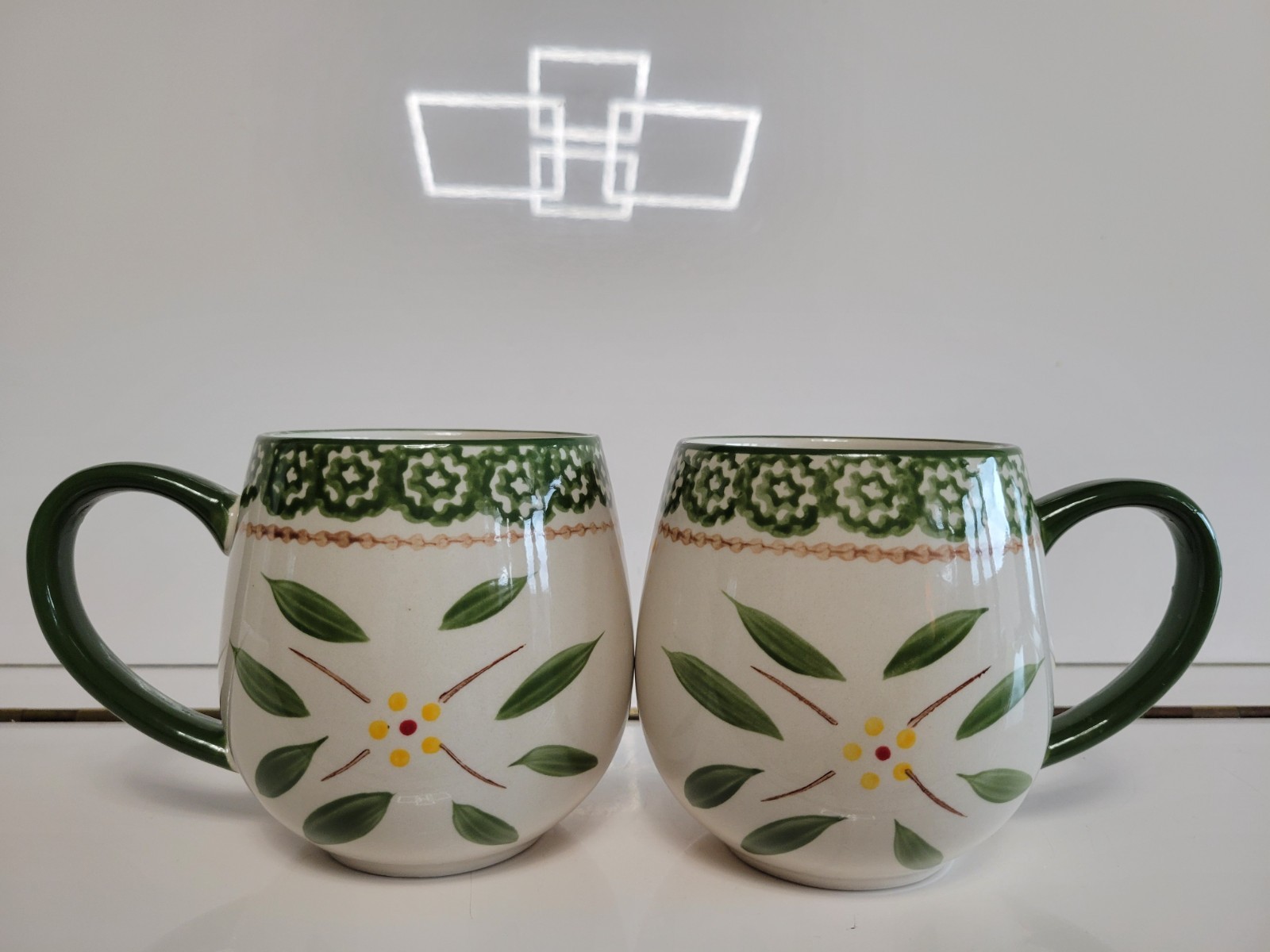 4 PIER 1 IMPORTS PORCELAIN TEA CUPS WHITE AND BLUE 2.25 INCHES HOLDS 6 OZS