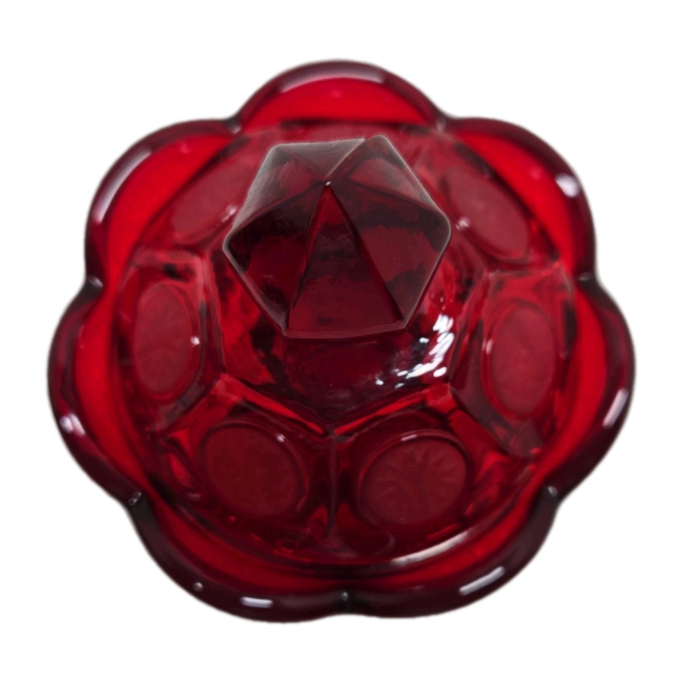 Vintage FOSTORIA Bicentennial Ruby Red Coin Glass Lidded Candy Dish 6.5 in EUC