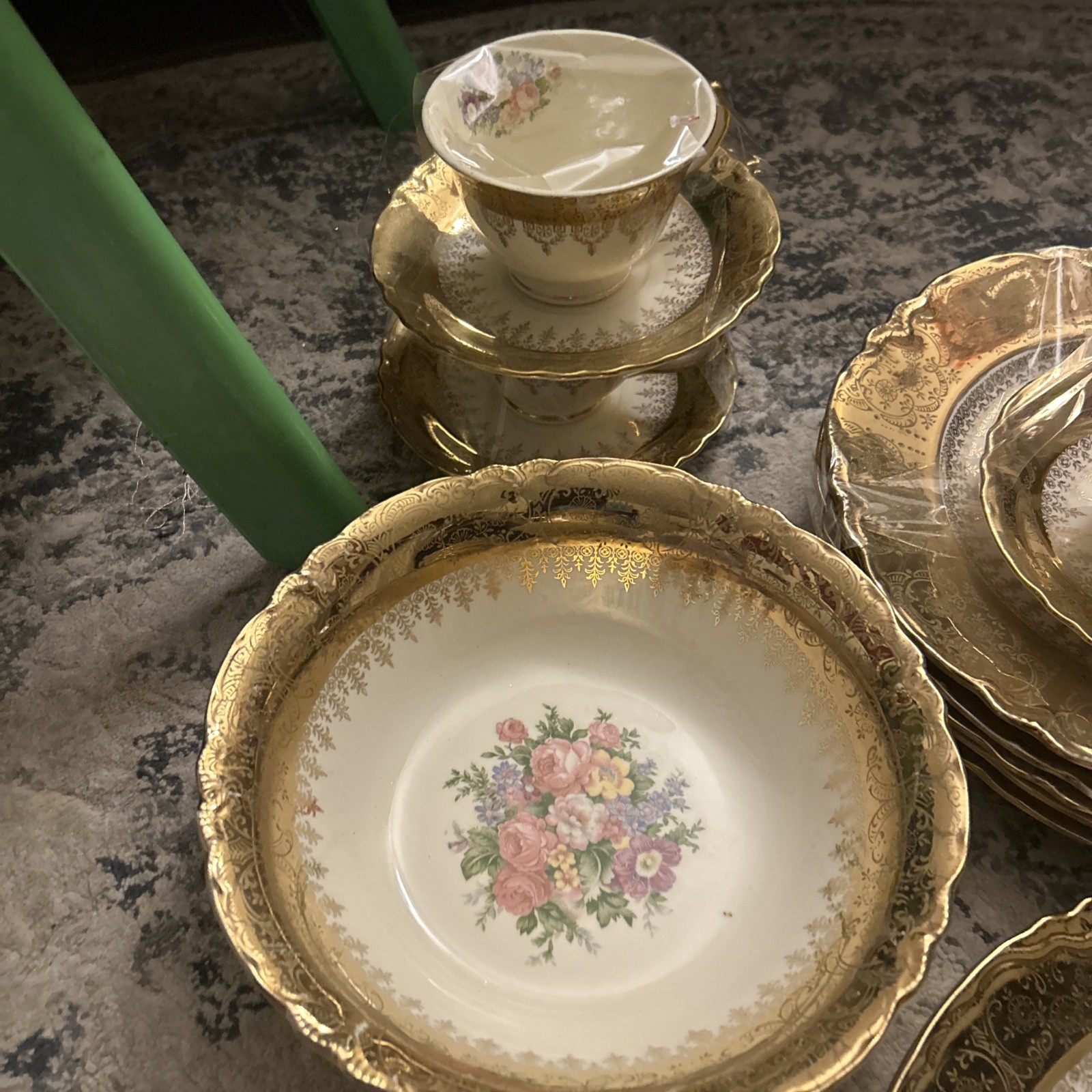 Homer Laughlin Vogue 22K Gold Flowers Victorian Republic Set Vintage