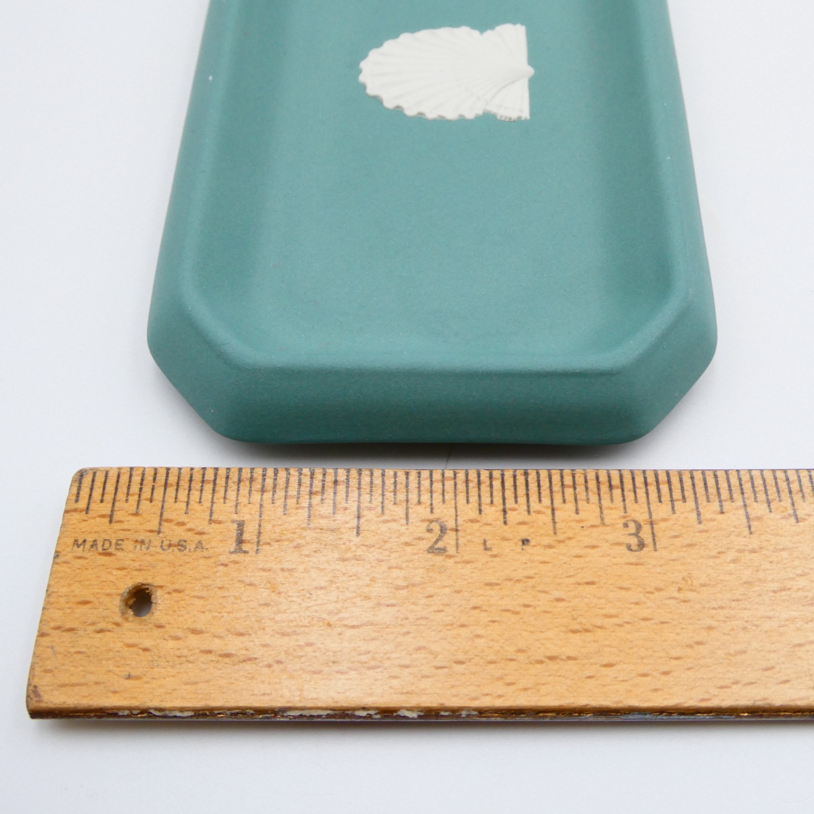 Wedgwood Jasperware Teal Rectangular Pin Tray Sea Shell Scallop 6×3.25 inch VTG