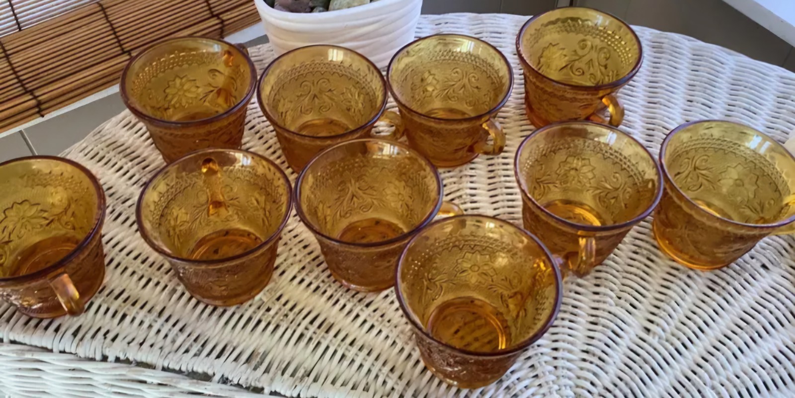 Indiana Glass Co.~ Tiara ~ Amber ~ Punch Bowl Cups Glasses ~ Set Of 12