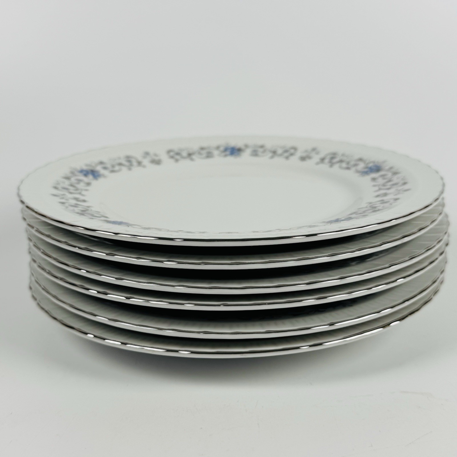 Harmony House Japan Minuet 7.5” Luncheon Plates Set Of 6 Blue Grey Flowers