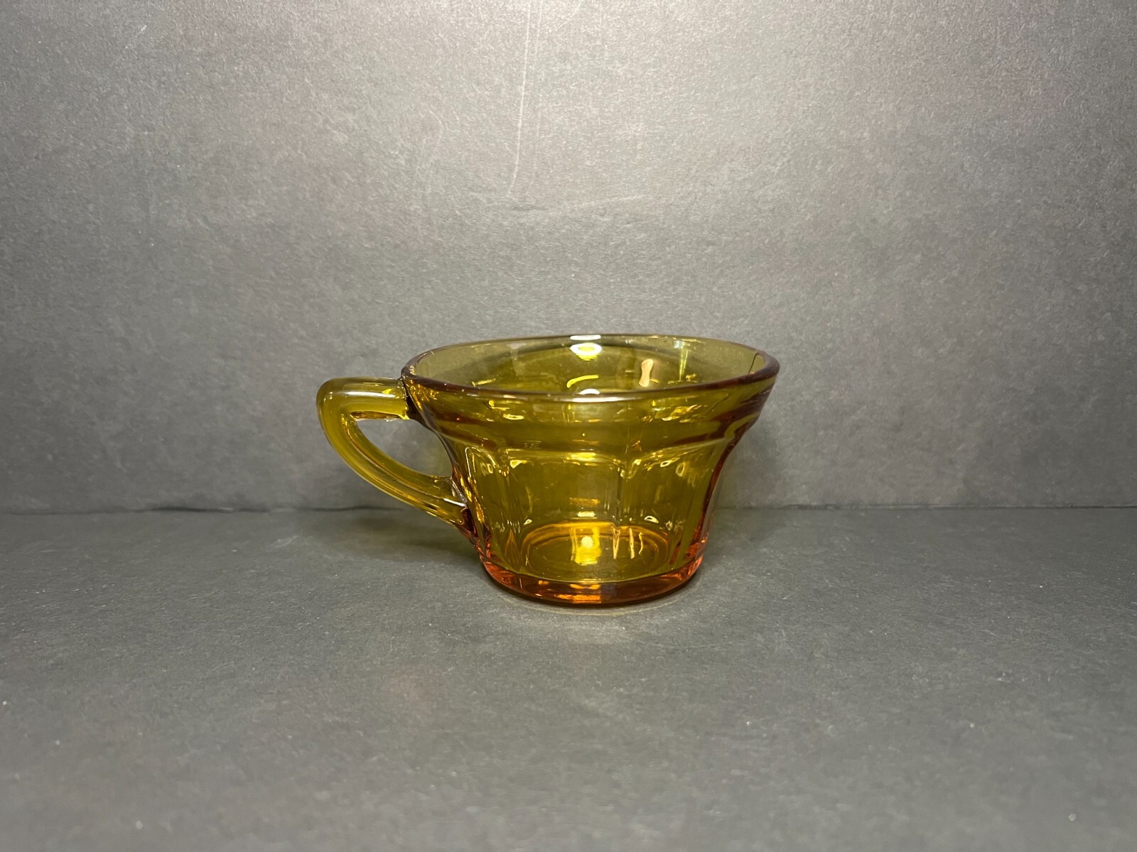 VTG 1930s Diamond Glass Co. Victory Amber Depression Glass Paneled Teacup 2.25″