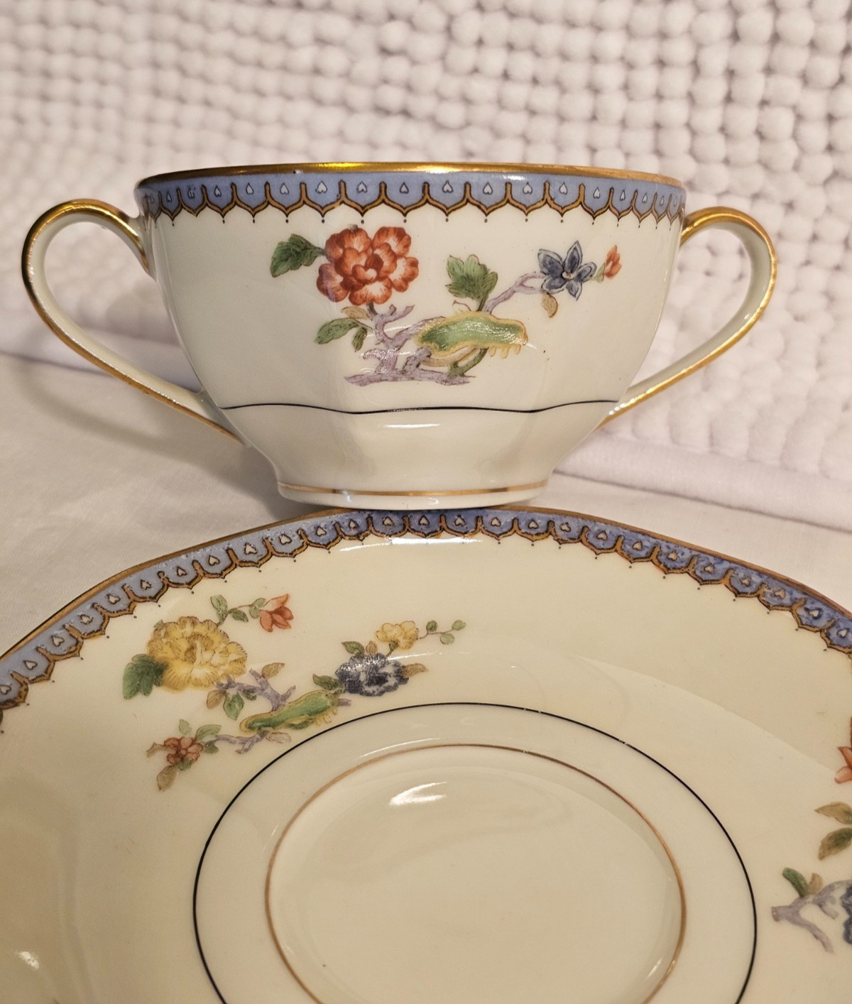 Bouillon cups w/ saucers, set of three, vintage, Haviland, T & V, CF Haviland