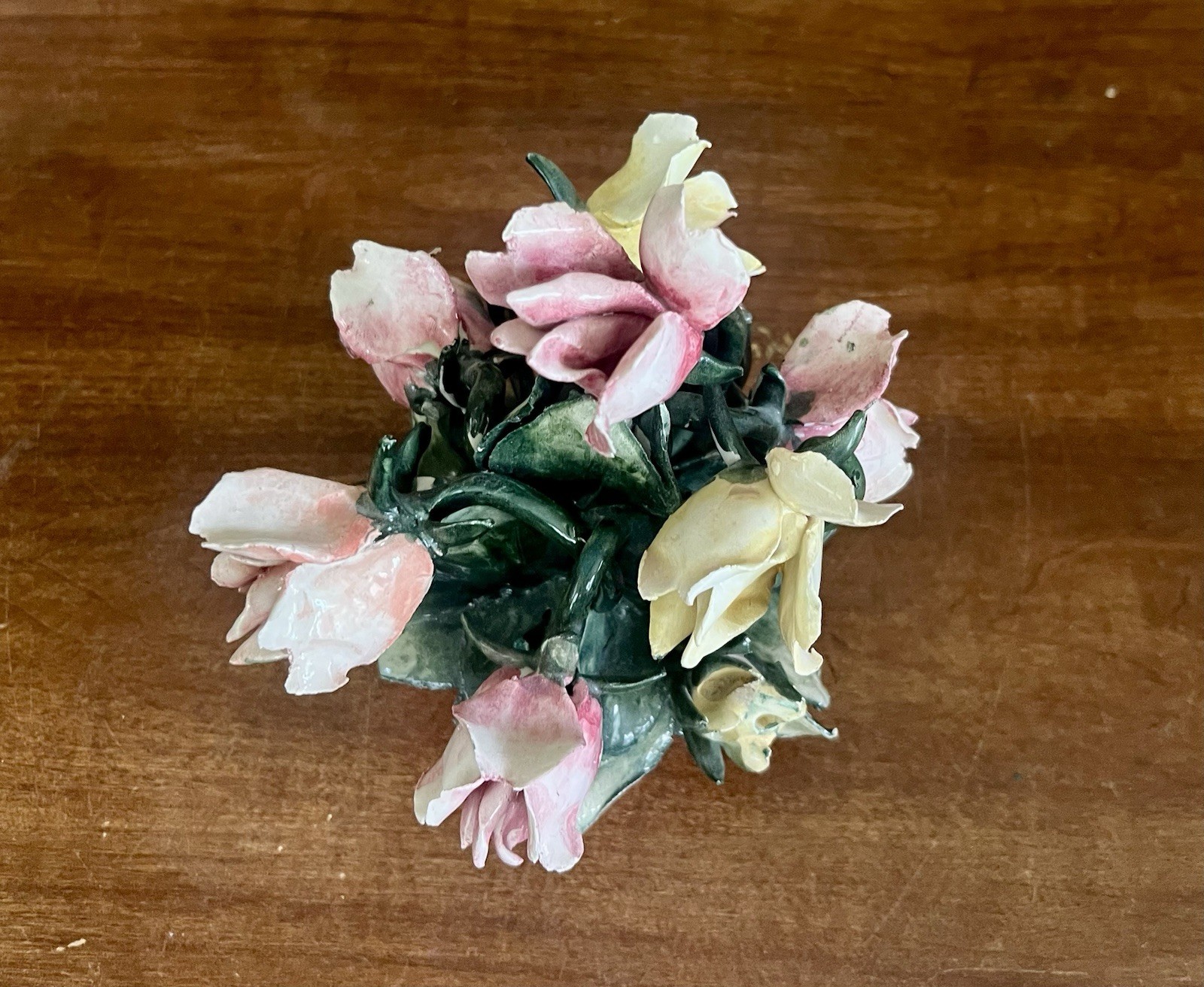Stamped Vintage Capodimonte Italy Porcelain Floral Arrangement Centerpiece 7.5”