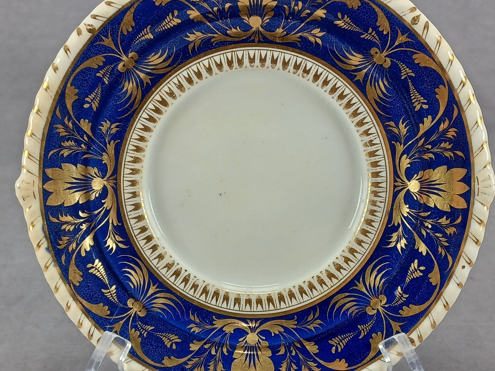 Antique Derby Gold Neoclassical Acanthus Leaf Scrollwork & Cobalt Under Plate