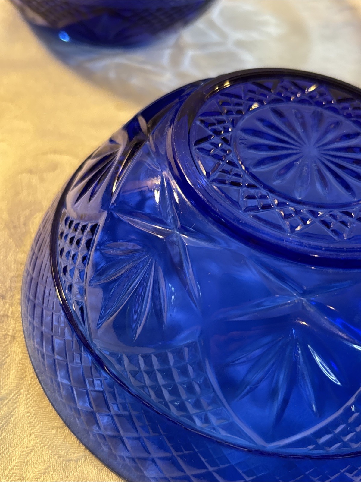 Cristal D’Arques-Durand Sapphire Blue 5 5/8in. Salad Bowls Set of 3 Vintage