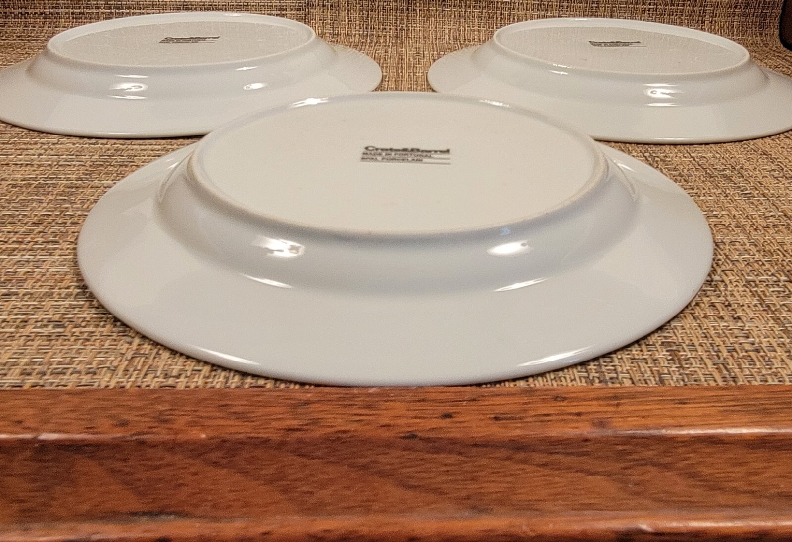 Crate & Barrel Set of Three Salad Plates White Spal Porcelain Portugal