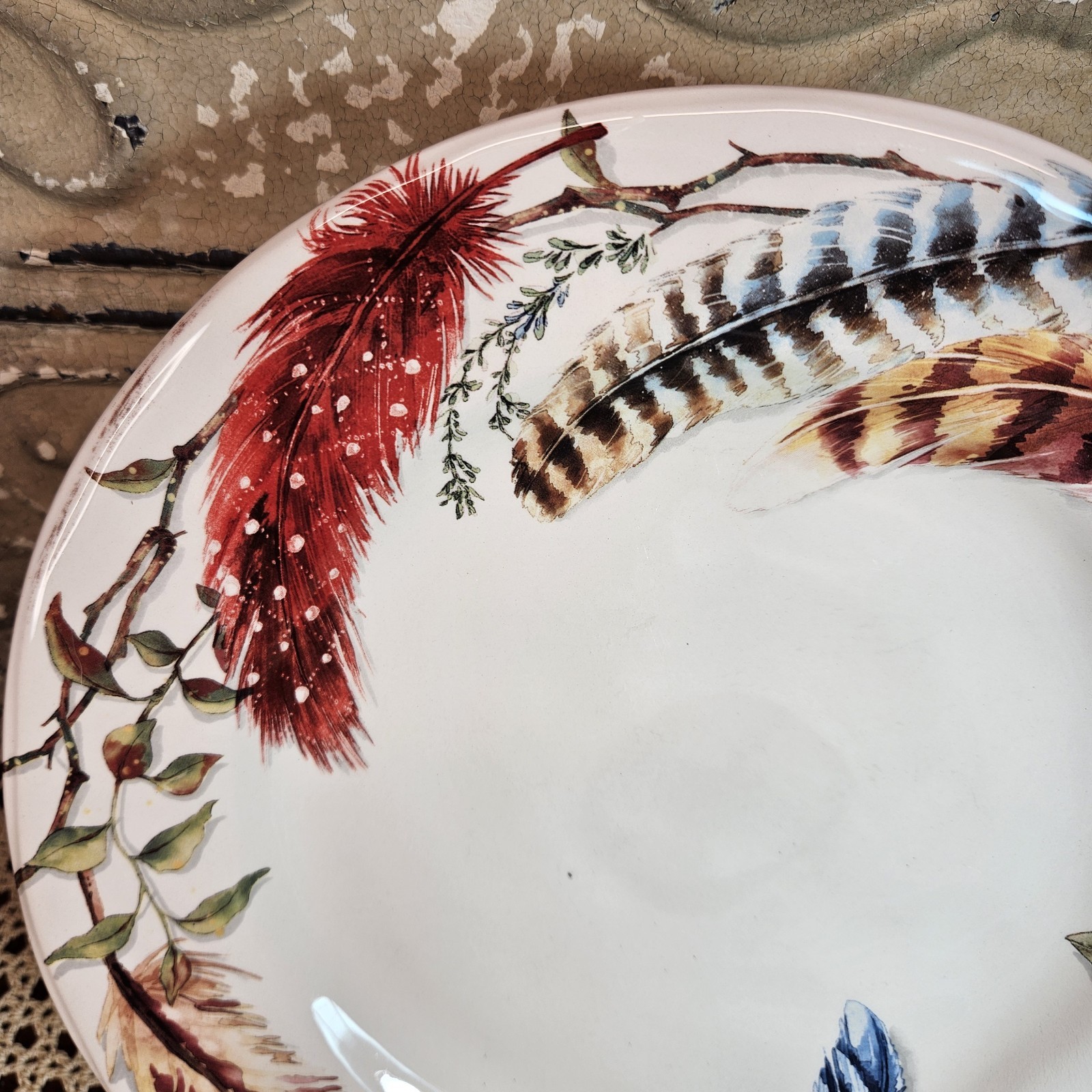 Beautiful Pier 1 Imports Ironstone Feather Branch Pattern Dinner Plate 10.5″