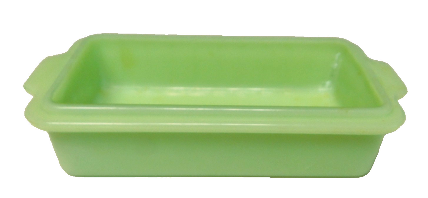 VINTAGE 1930’S JEANNETTE GREEN JADEITE BUTTER DISH & COVER EMBOSSED TOP
