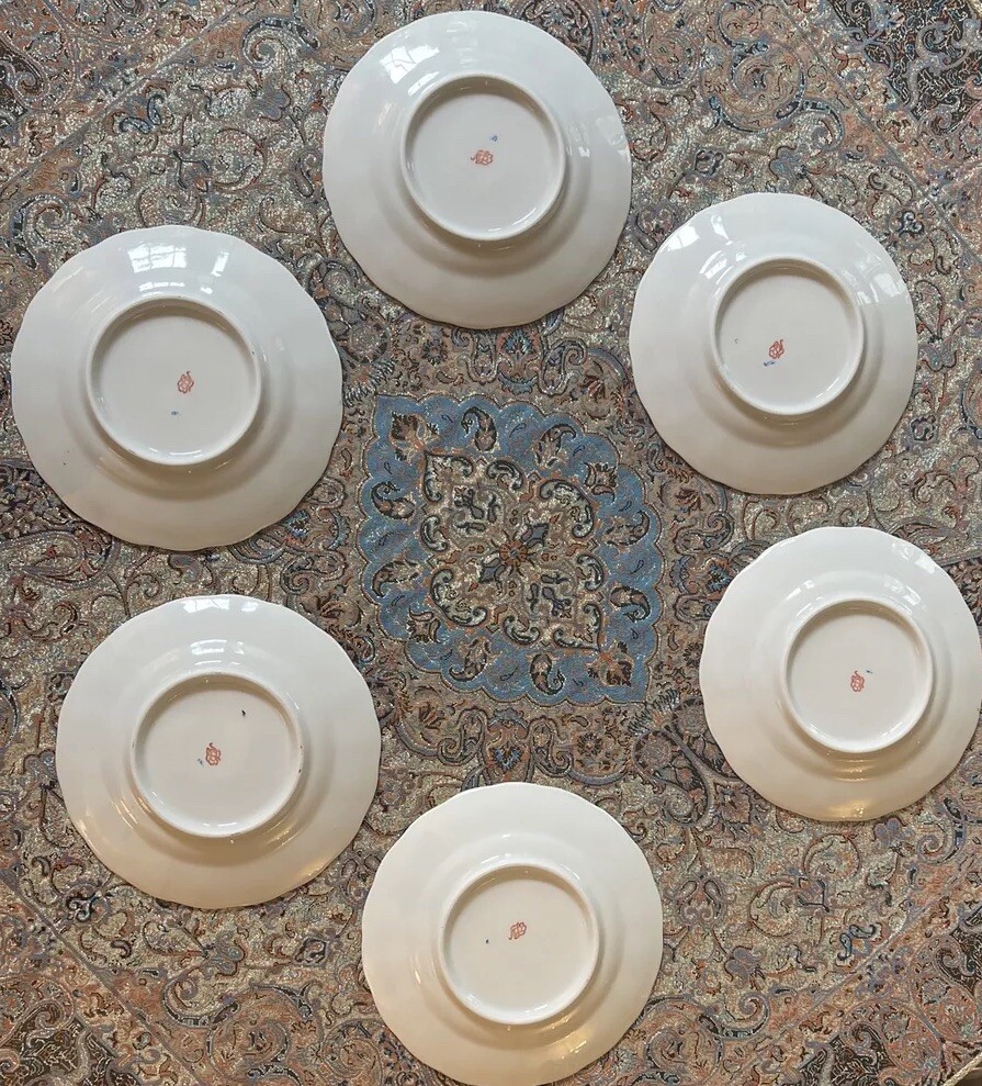 8x Imperial Russian Porcelain Lomonosov Desert Plate Set MY GARDEN 22 Gold