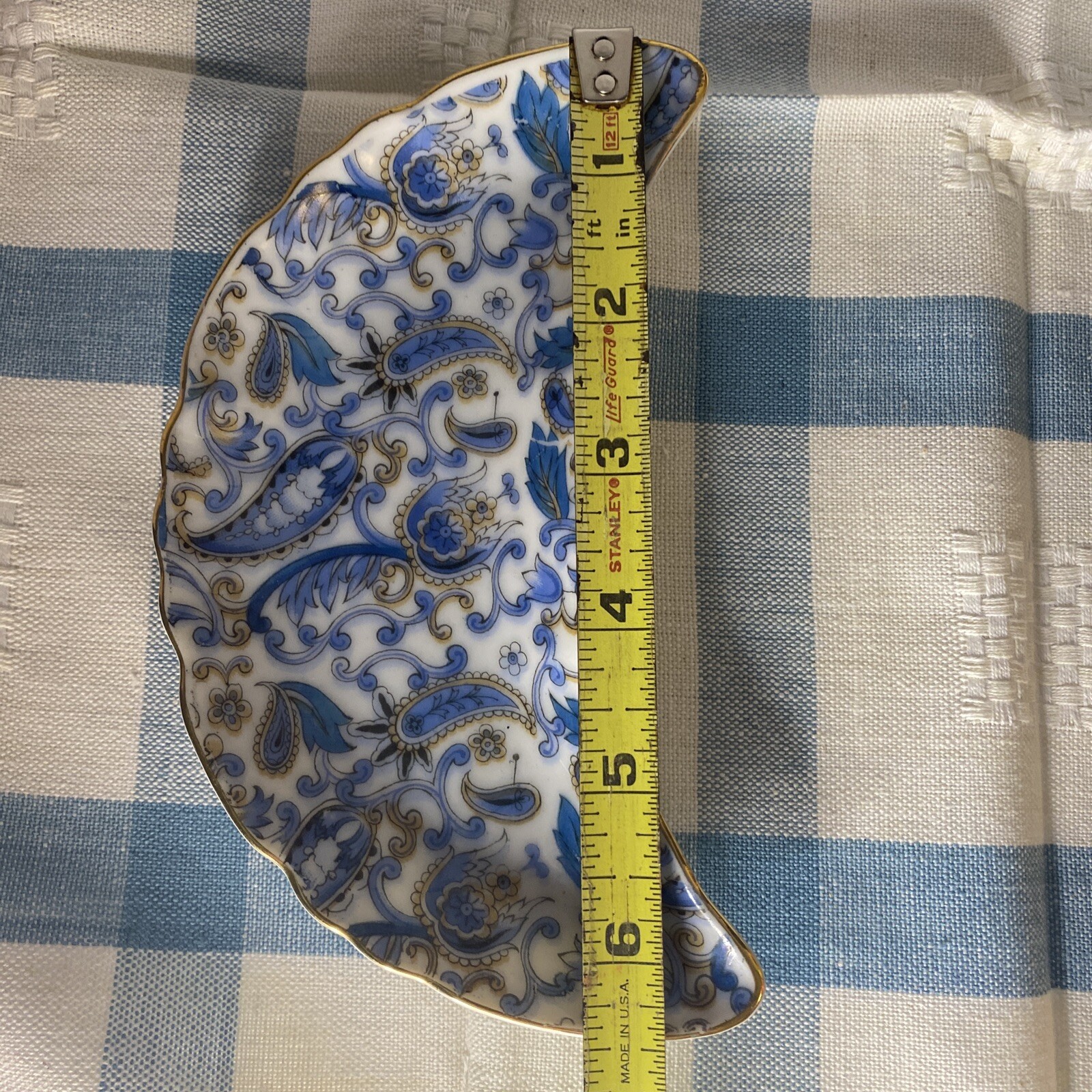 Vintage Lefton China Blue & Gold Paisley Crescent Bone Dish