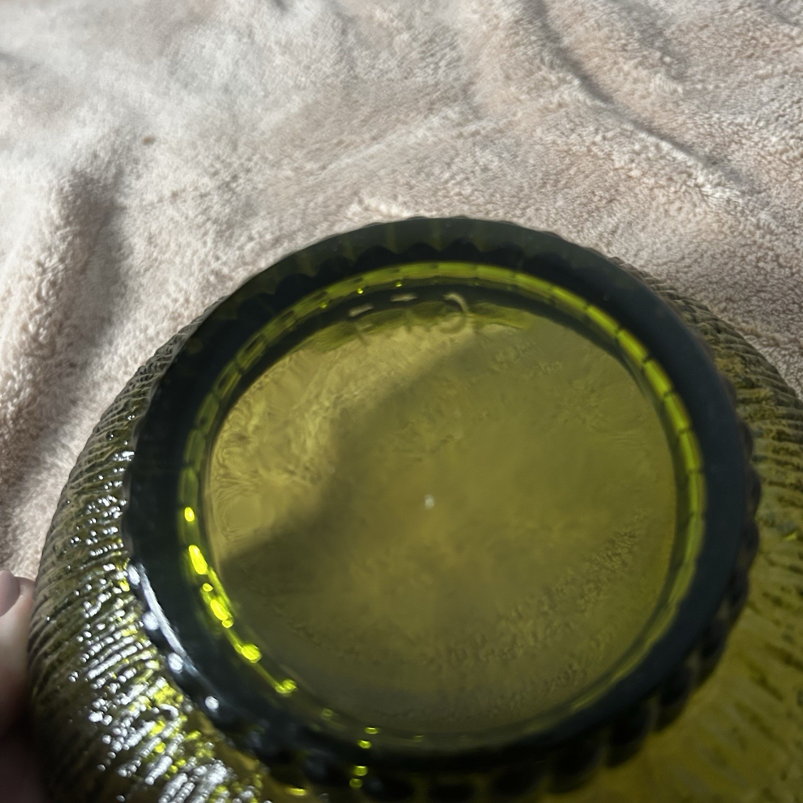 Vintage 1975 FTD Green Glass Footed Bowl Green Glass Ridges 6.75″ Diameter