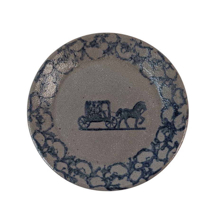 Butter Pat Beaumont Brothers Pottery Salt Glaze Spongeware Horse and Carriage