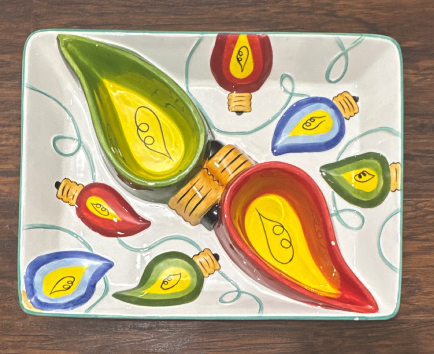 Clay Art Bright Lights Hand Painted Ceramic Christmas Multicolor Platter