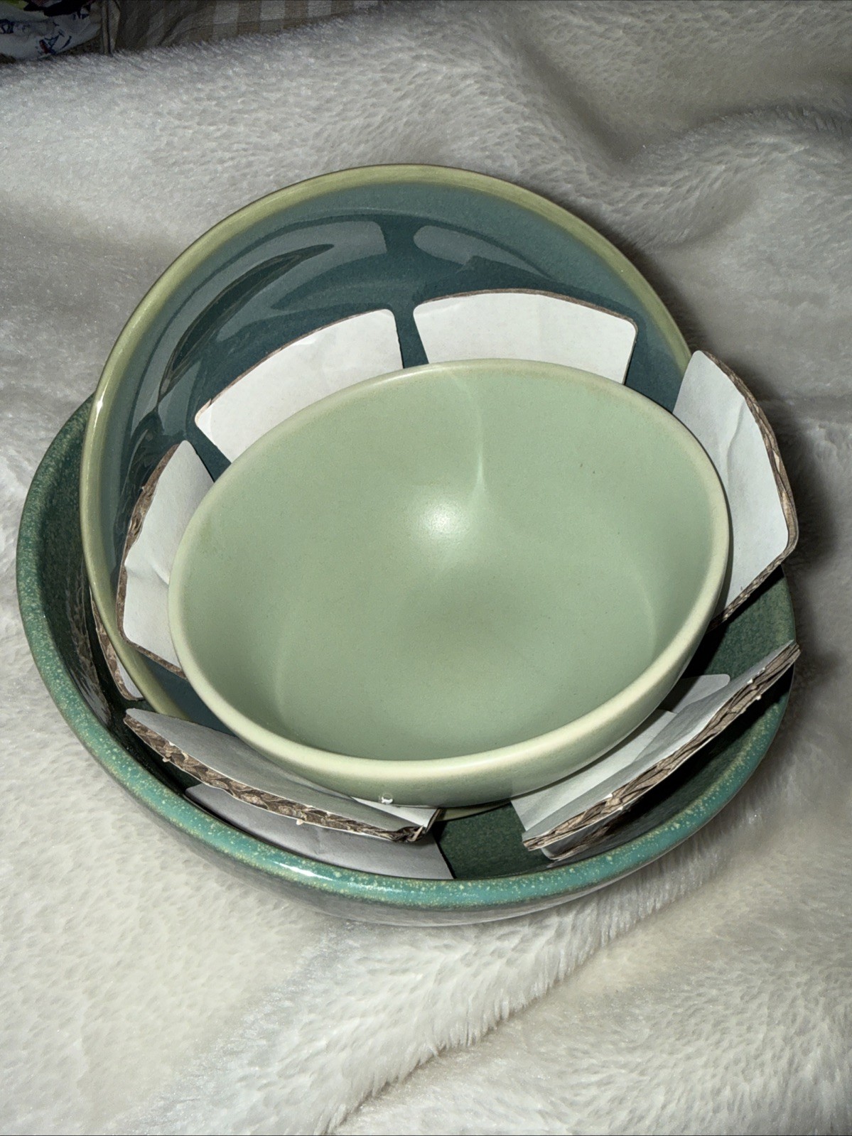 LUNA GREEN 3 PIECES BY LENOX CHINA 3 NESTING BOWLS 5 IN 6 IN 7 IN WIDTH BOWLS