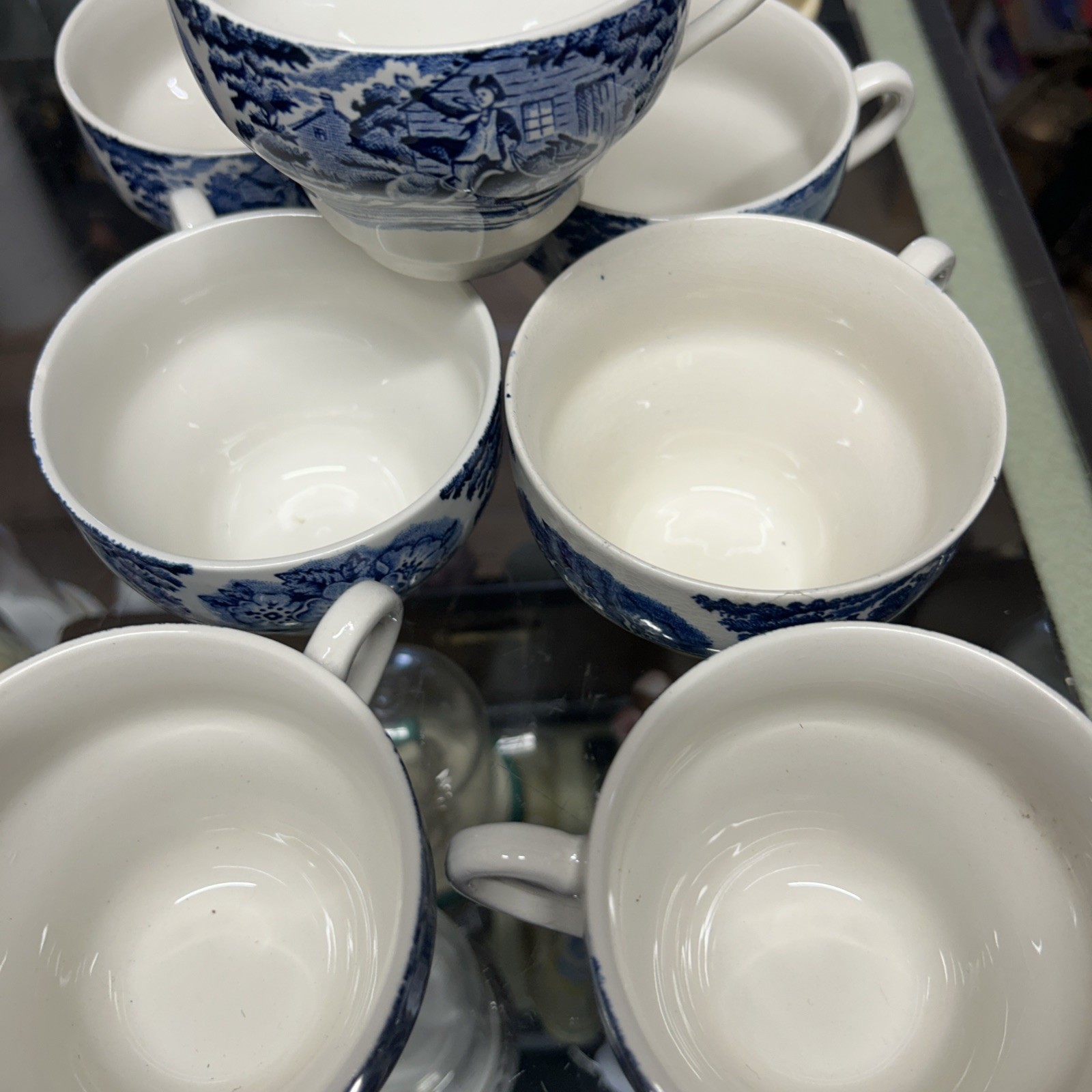 Liberty Blue Historical Colonial Scenes, Staffordshire, Coffee / Tea Cups (7)