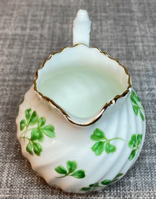 2 pc AYNSLEY England Cream & Sugar Set Bone China Green Clover Motif Gold Trim