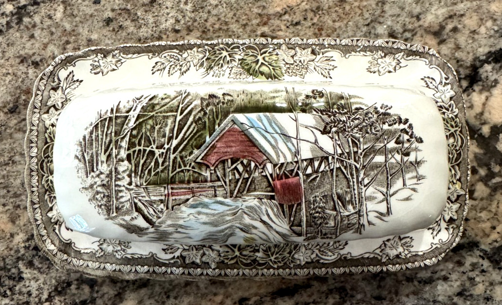 Johnson Brothers Friendly Village Butter Dish The Covered Bridge Vintage England