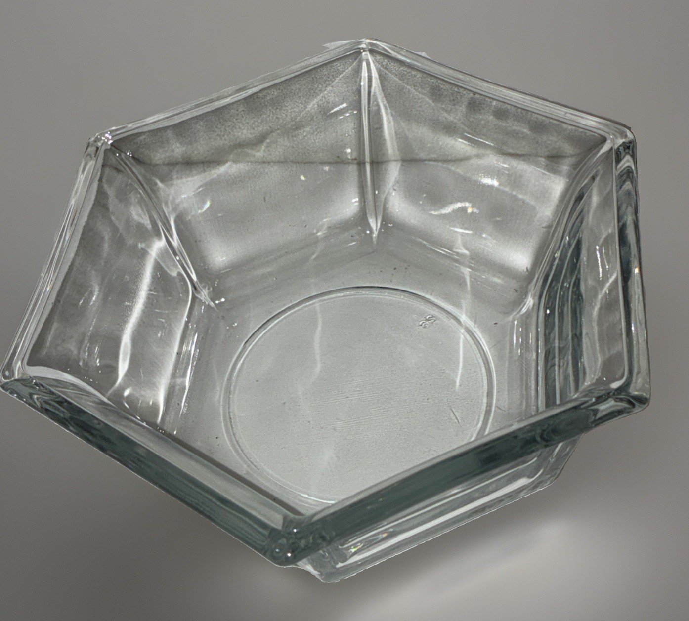 Vintage Clear Glass Hexagon Serving Bowl 7x6x2.5 Six Sided Salad Bowl Candy Dish