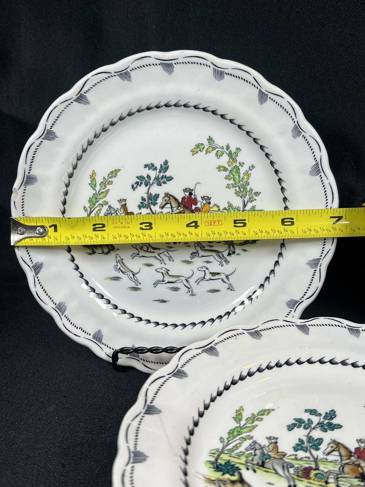 6 Rare ATQ Vintage 1920’s Booths Hand Painted Liverpool Hunt Plates A 8090 6.75”