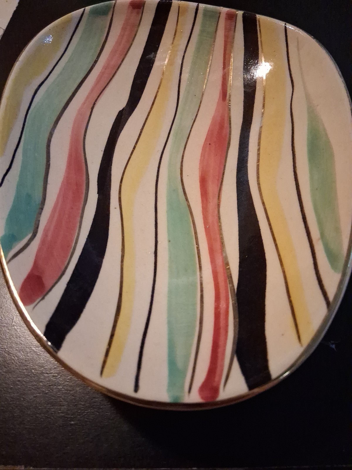 Vintage Bay Keramik Bowl 051/23 West Germany MCM Kidney Shaped Stripes 1960s