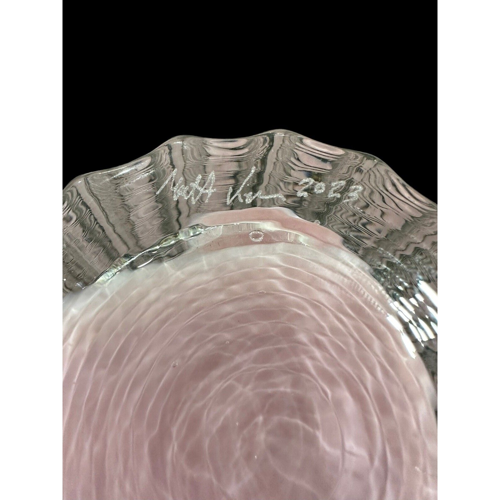 Matt Kolbrener – New Hand Blown Pink Splash Threaded Vase OOAK Signed Dated 10”