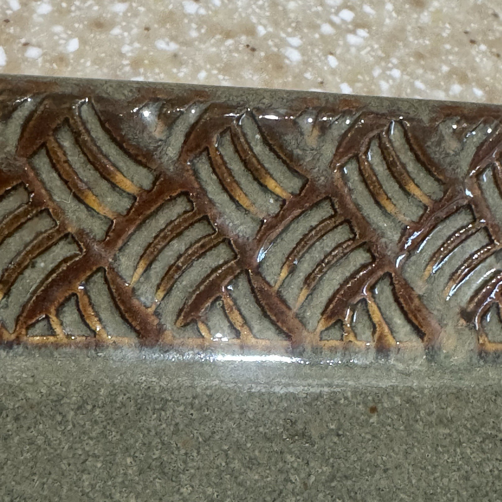 Thomas Pottery Basketweave Tray North Carolina Green Lead Free Handcrafted Dish