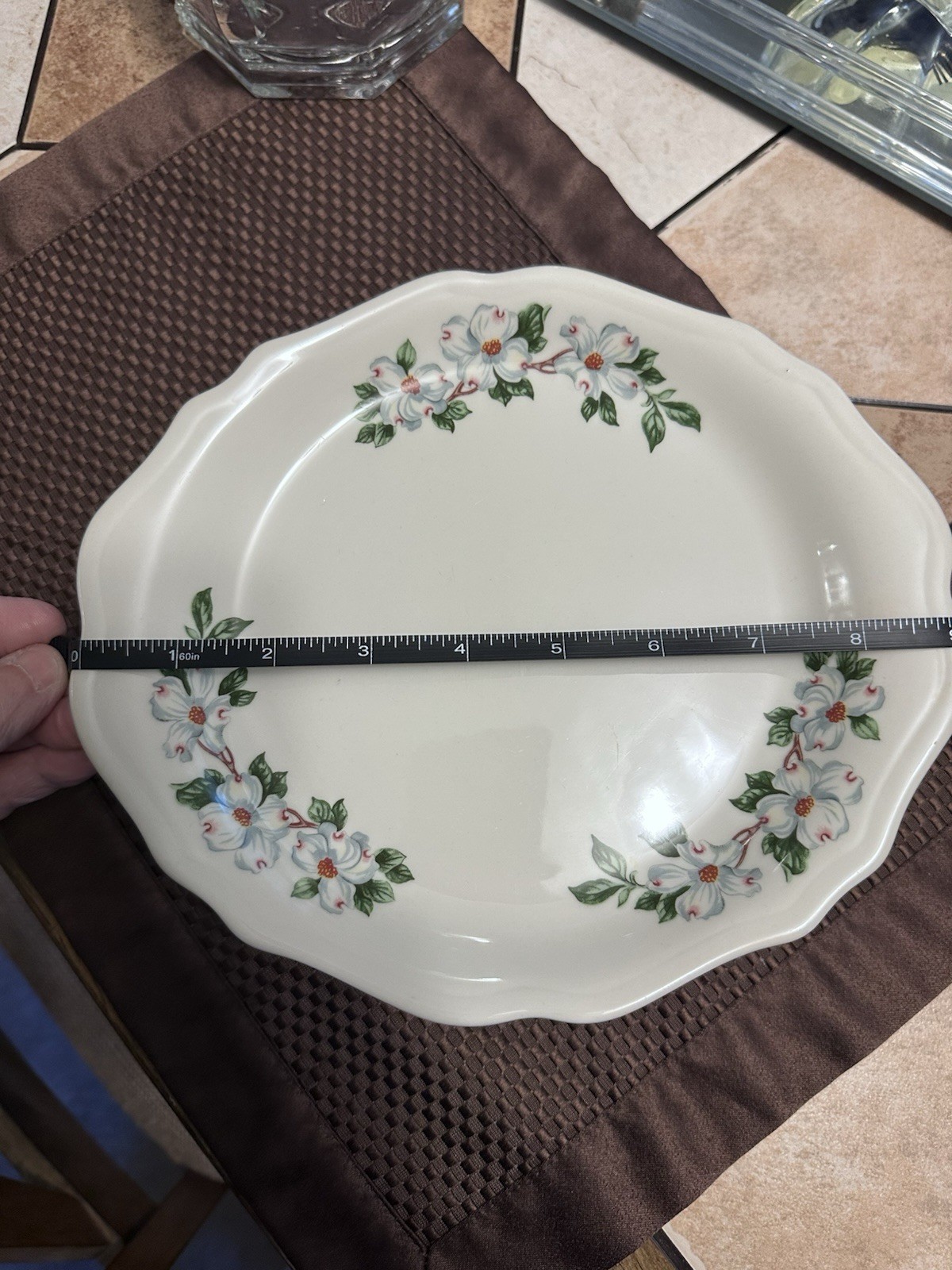 Syracuse China B-91 Set of 7- 9in Floral Scalloped Rim White China Plate/Platter