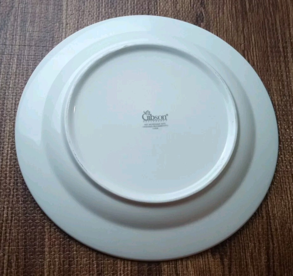 Gibson Porcelain White Round Platter Double Gold Rim 12″ China