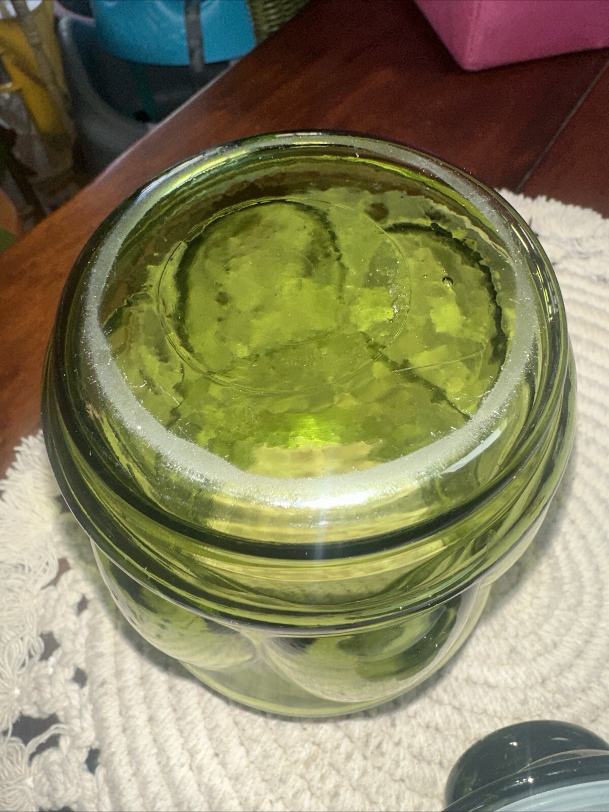 Fairfield AH Green Avocado Bubble Glass Canister & Lid Vintage MCM Vase G2