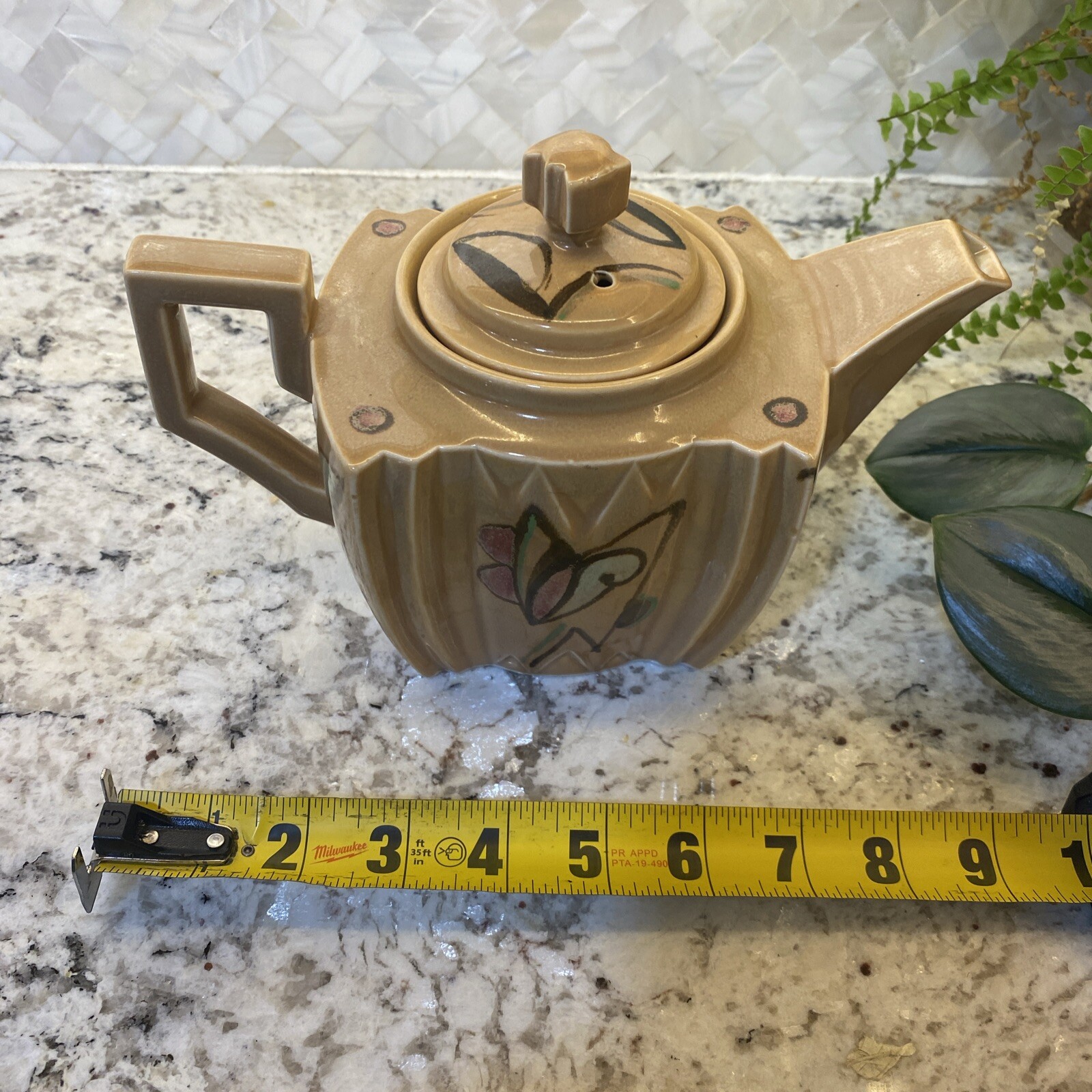 Art Deco Style Teapot Hand Painted Japan MCM Bohemian Hot Tea Vintage Decor Rare