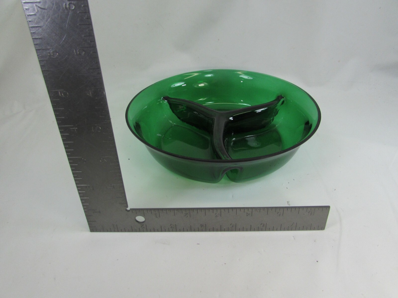 Vintage Green Glass Divided Serving Dish 3 Section 51375