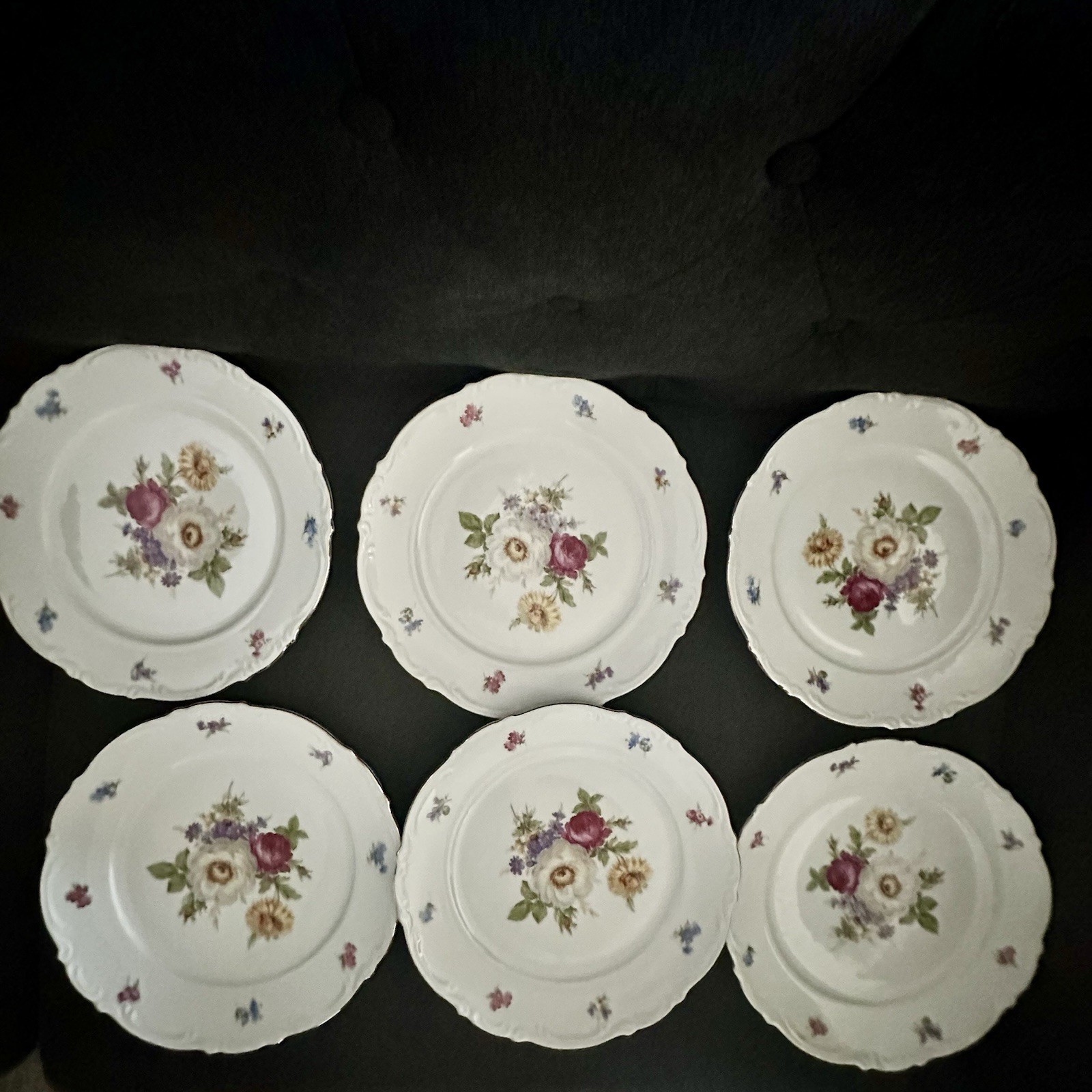 Set of 6 Vintage Mitterteich Bavaria Meissen Floral Gold Trim Dinner Plates
