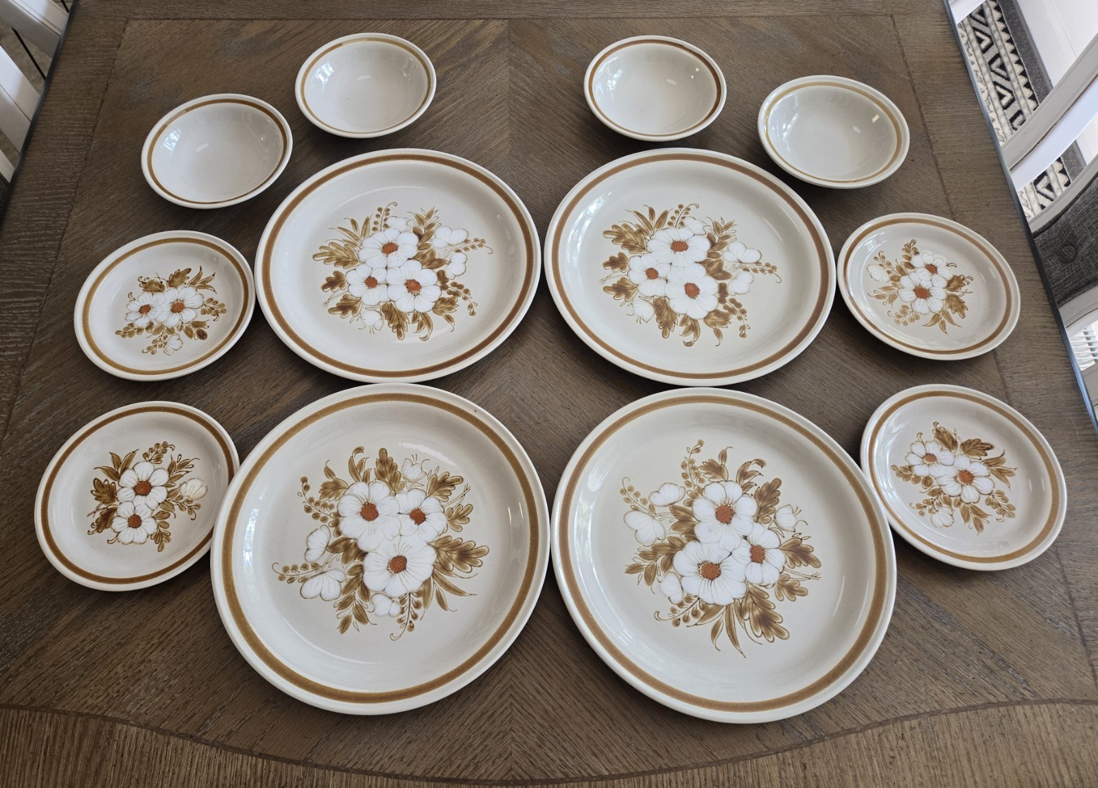 Vintage Mountain Wood Collection Stoneware Plates Bowls Dried Flowers 12pc Lot