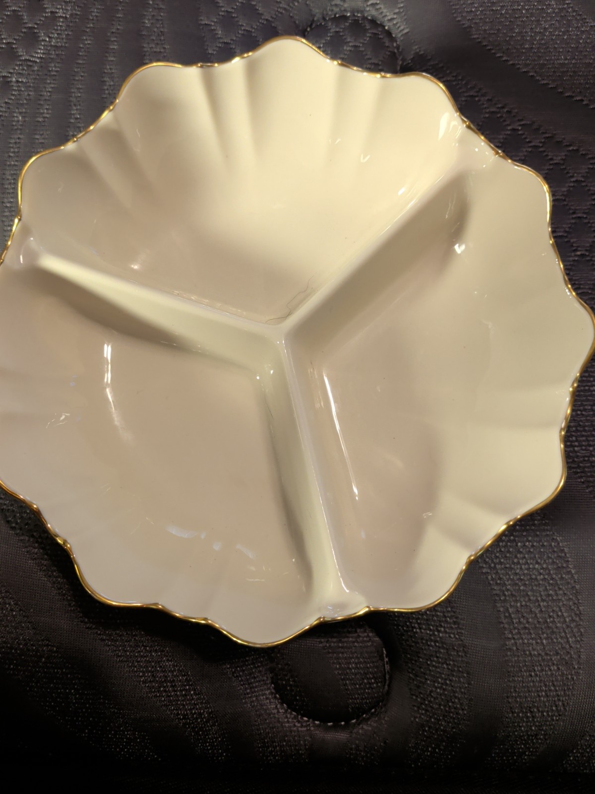 Lenox Holiday 3 Section Divided Relish Dish Ivory Gold Trim Christmas Server