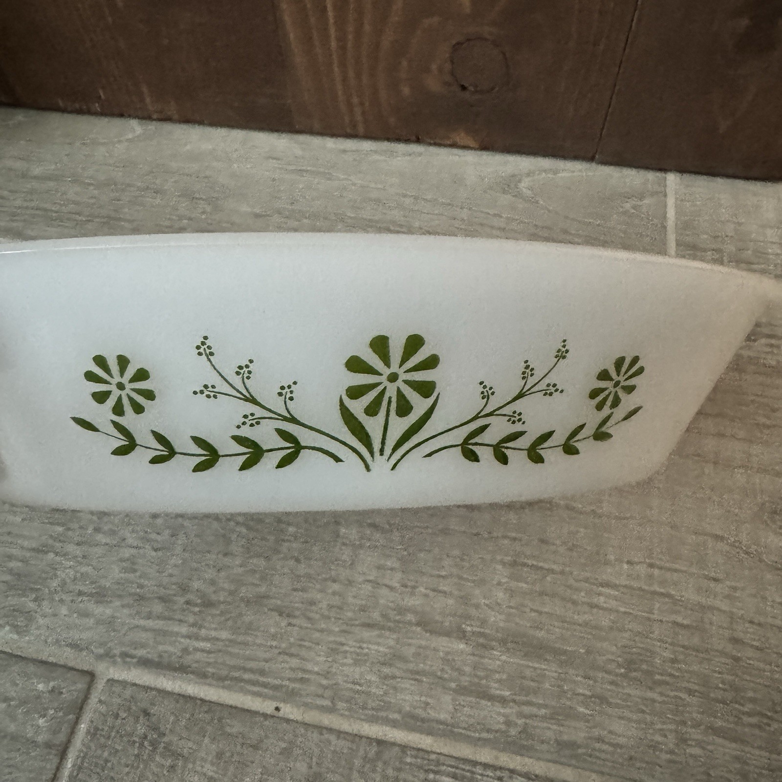 Vtg Green Daisy Glasbake Divided Casserole Dish J2352 Milk Glass Oval USA