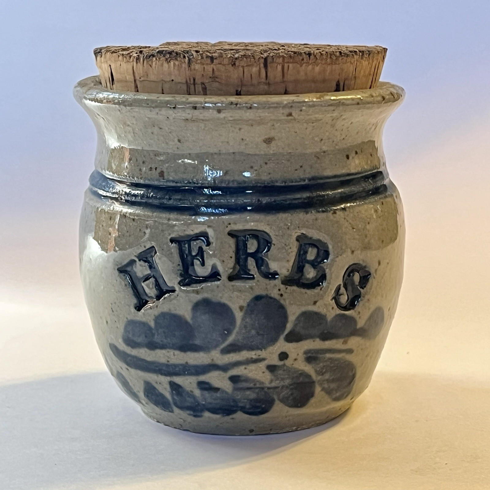 Westerwald Salt Glaze Stoneware HERBS Spice Jar w/ Cork Vintage Signed 3⅛” H- PA